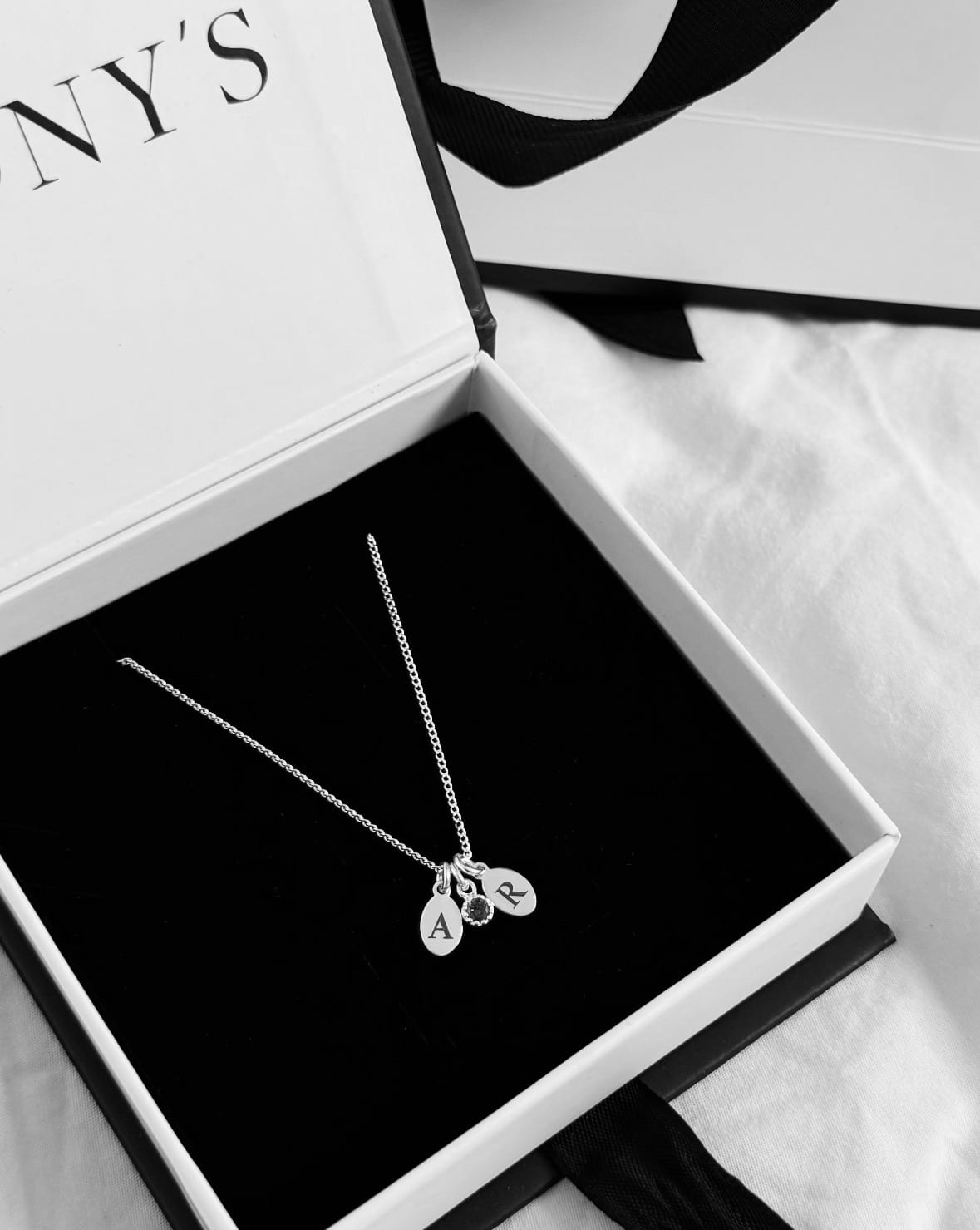 Liv Necklace - Letter Engraving and Colorful Zircon - 925 Silver