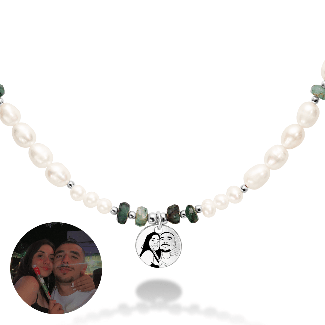 Michaela Necklace - Photo Engraving - 13 Gemstones to Choose From
