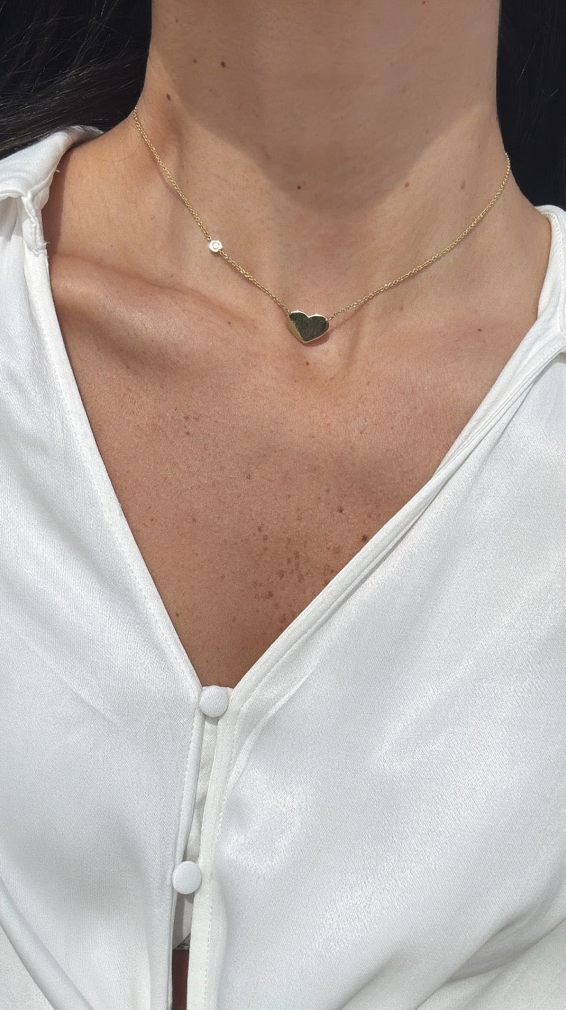 14k gold and diamond necklace - personalized engraving - Mini Naomi model