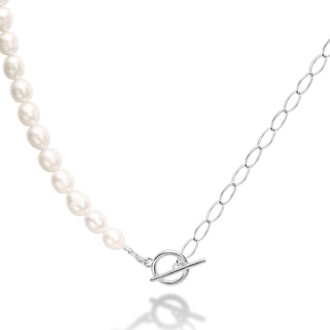 Half and Half Necklace - Pearls and 925 Silver