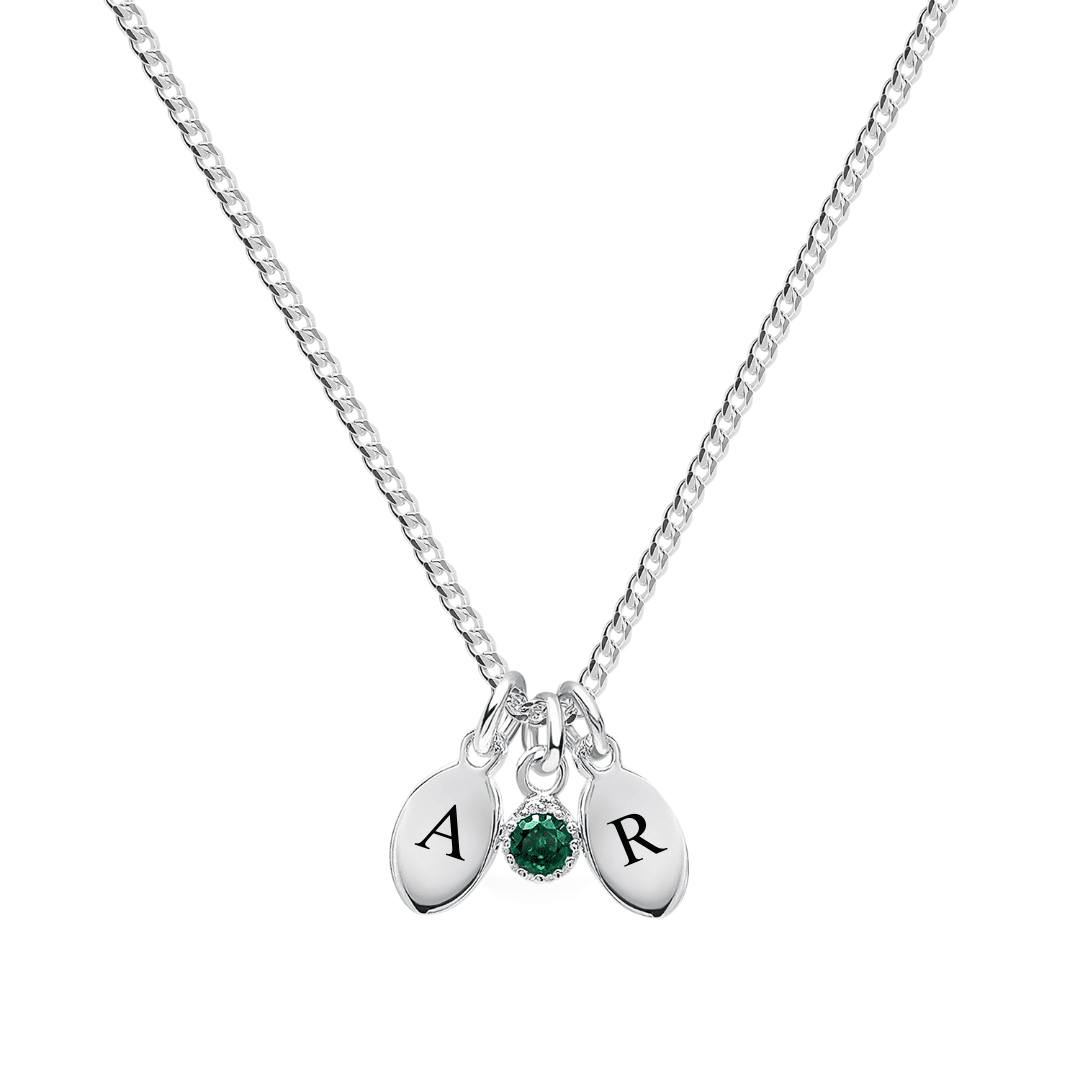 Liv Necklace - Letter Engraving and Colorful Zircon - 925 Silver