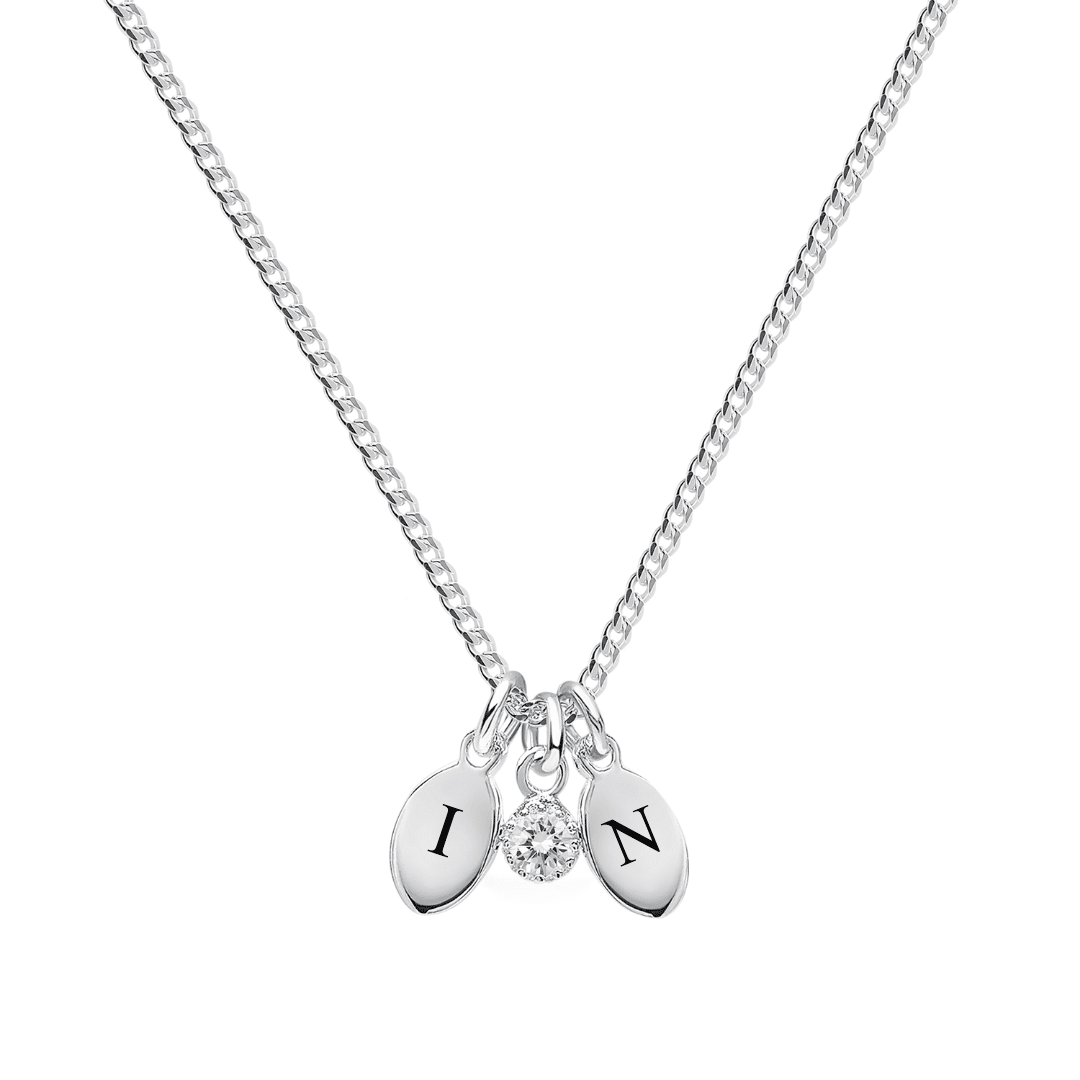 Liv Necklace - Letter Engraving and Colorful Zircon - 925 Silver
