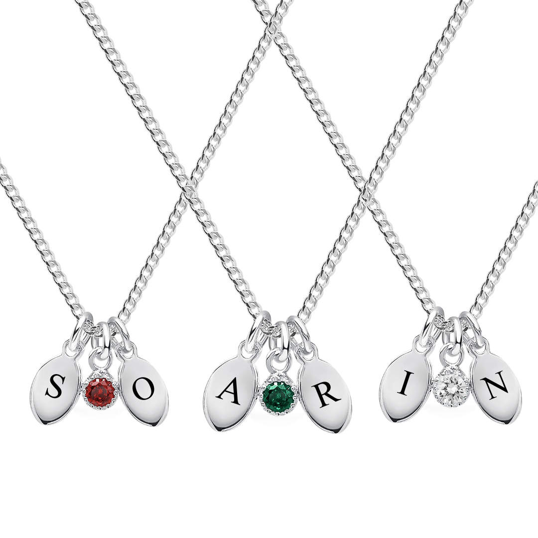 Liv Necklace - Letter Engraving and Colorful Zircon - 925 Silver